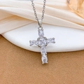 Silver zircon cross necklace with sparkling cubic zirconia on a delicate link chain - Large Clear Zirconia Cross Style (XL3115) / Silver