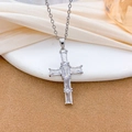 Silver cross necklace with emerald-cut cubic zirconia on an O-chain for women - Rectangular Zirconia Row Cross Style (XL3259) / Silver