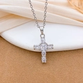 Silver cross necklace with square and oval cubic zirconia on silk background - Small Elegant Cross Style (XL5048) / Silver