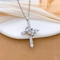 Silver-toned cross necklace featuring a zircon-studded pendant on a sleek cable chain - Crown Wrap Cross Style (XL5137) / Silver