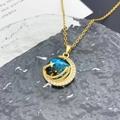 Starry sky pendant necklace in gold with blue nebula planet and crescent moon detail - Round Planet (XL375) / Gold