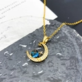 Elegant gold crescent moon necklace with blue starry orb and micro-pave zircon detail - Cross Star Moon Planet Style-Gold (XL231)