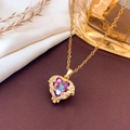 Luxury gold heart pendant necklace with purple gradient zircon stone and white crystals - Necklace / Colorful - Gold
