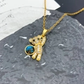 Golden teddy bear necklace with blue nebula sphere and sparkling pavé crystals - Bear Planet (XL1378) / Gold