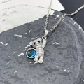Silver bear pendant necklace with sparkling zircons and blue starry globe detail - Bear Planet (XL1378) / Silver