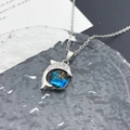 Silver dolphin pendant necklace with starry blue bead and sparkling zircon inlay - Dolphin Planet (XL1539) / Silver
