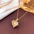 Elegant gold heart pendant necklace with champagne gemstone and zircon accents - XL138 Champagne Yellow Heart Necklace in Gold