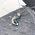 Collar con colgante de estrella y luna creciente con cuenta azul y circonitas pavé - Estilo Estrella Luna Planeta-Plateado (XL1132)