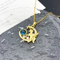 Collar de luna y unicornio dorado con piedra estrella azul y circonitas blancas - Estilo Pegaso Planeta-Dorado (XL1163)