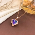 Rose gold heart pendant necklace featuring gradient crystal and white zircon accents - Necklace / Blue Purple - Rose Gold