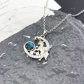Collar de plata con luna y unicornio con gema azul y cristales brillantes - Estilo Pegaso Planeta-Plateado (XL1163)