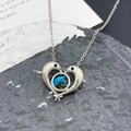 Silver heart necklace featuring dual dolphins and deep blue starry sky pendant - Double Dolphin Planet (XL2071) / Silver