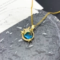 Collar planeta dorado con colgante de mármol azul y circonitas microengastadas - Estilo Estrella de Cruz Planeta-Dorado (XL1172)
