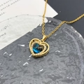 Golden heart necklace with starry blue stone and white zircon pave setting - Heart Planet (XL2251) / Gold