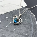 Elegant heart-shaped necklace in silver finish with blue starry galaxy center stone - Heart Planet (XL2251) / Silver