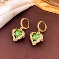 Luxury heart-shaped green crystal drop earrings with gold hoops and pavé accents - Earrings / Apple Green - Gold