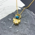 Golden angel necklace with deep blue starry planet pendant and sparkling crystals - Angel Planet (XL2761) / Gold