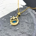 Collar dorado con colgante de planeta azul y media luna con brillantes circonitas - Estilo Estrella de Cruz Órbita-Dorado (XL2098)