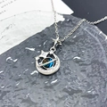Collar plateado con colgante de estrella luna y planeta con piedra azul y circonitas - Estilo Estrella de Cruz Órbita-Plateado (XL2098)