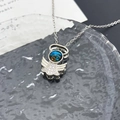 Silver angel necklace with blue nebula glass head and sparkling white crystal pendant - Angel Planet (XL2761) / Silver