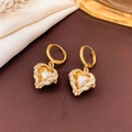 Luxurious gold-tone heart drop earrings with champagne stones and pave-set crystals - ED497 Champagne Yellow Heart Hoop Earrings in Gold