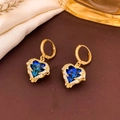 Elegant heart-shaped drop earrings with deep blue crystals and gold-plated finish - Earrings / Blue - Gold