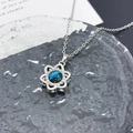 Elegant starry sky blue flower necklace with silver finish and sparkling zircon halo - Flower Planet (XL3532) / Silver