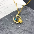 Collar dorado con colgante de flor, estrella y luna con piedra celeste azulada - Estilo Flor Planeta-Dorado (XL3989)