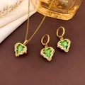 Luxury green heart jewelry set including crystal necklace and earrings in gold finish - Necklace and Earrings Set / Apple Green - Gold
