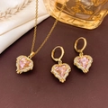 Pink heart-shaped jewelry set with gold necklace and earrings on elegant background - Necklace and Earrings Set / Pink-Gold