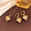 Golden heart jewelry set with yellow gemstone necklace and matching earrings - XL138 Champagne Yellow Heart Jewelry Set in Gold