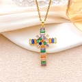 Collar con colgante de cruz estilo punk con circonitas de colores en cadena dorada - Estilo Gema Rectangular Multicolor de Lujo (XL4669) / Dorado