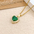 Elegante goldene Herzkette mit grünem Zirkonia und einem Kranz aus weißen Diamanten - Halskette (XL727) / Gold / Smaragd