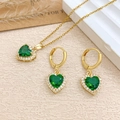 Elegantes vergoldetes herzförmiges grünes Zirkon Schmuckset mit Halskette und Ohrringen - Halskette Und Ohrringe Set (XL727) / Gold / Smaragd