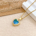 Elegante herzförmige Halskette mit blauem Zirkon und vergoldetem Mikro-Pave-Anhänger - Halskette (XL727) / Gold / Aqua