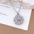 Elegant silver sunflower pendant necklace featuring grey cat eye stone petals and zircons - Silver (XL657)