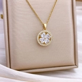 Gold rotating four-petal flower necklace with zircon stones on premium display box - Clear Petals (XL326 Gold)