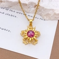 Elegant rotating sunflower pendant necklace in gold with purple center and white crystals - Gold Rose Red (XL1341)