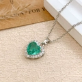 Halskette in Silber mit grünem Herz-Zirkonia-Anhänger und weißem Pavé-Rand für Damen - Halskette (XL727) / Silber / Hellgrün
