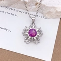 Rotating sunflower necklace with silver petals, white zircons, and a purple opal center - Silver Purple (XL1341)