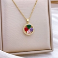 Gold rotating clover necklace with multi-colored heart stones and zircon inlay - Multicolor Petals (XL326 Gold)