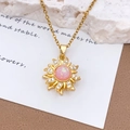 Golden sunflower necklace with pink opal and white zircon detailing for women - Gold (XL1342)