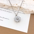 Elegant rotating daisy pendant necklace in silver with white enamel and fine link chain - Rotating Daisy (XL2158) / Silver