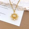 Rotating sunflower pendant necklace in gold finish with sparkling cubic zirconia - Rotating Flower (XL2223) / Gold