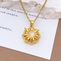 Elegant gold spinning sun flower necklace with opal center and zircon accents - Gold (XL2381)
