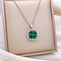 Collier trèfle à quatre feuilles rotatif avec pierres de cœur vertes et chaîne argent - Pétales vert émeraude (XL326 Argent)