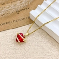 Elegant gold heart necklace with red gemstone and white zircon cross ribbon pendant - Necklace / Gold / Red
