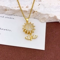 Elegante goldene drehbare Sonnenblumen-Halskette mit Zirkonia-Steinen und Titanstahl-Kette - Drehbare Sonnenblume / Gold Stil (XL486)