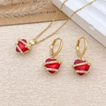 Elegant gold necklace and earring set with red heart gems and floral accents - Necklace and Earring Set / Gold / Red