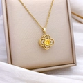 Elegant gold flower necklace featuring a central yellow stone and pavé zircon petals - Rotating Four-petal Flower Style Gold (XL722)